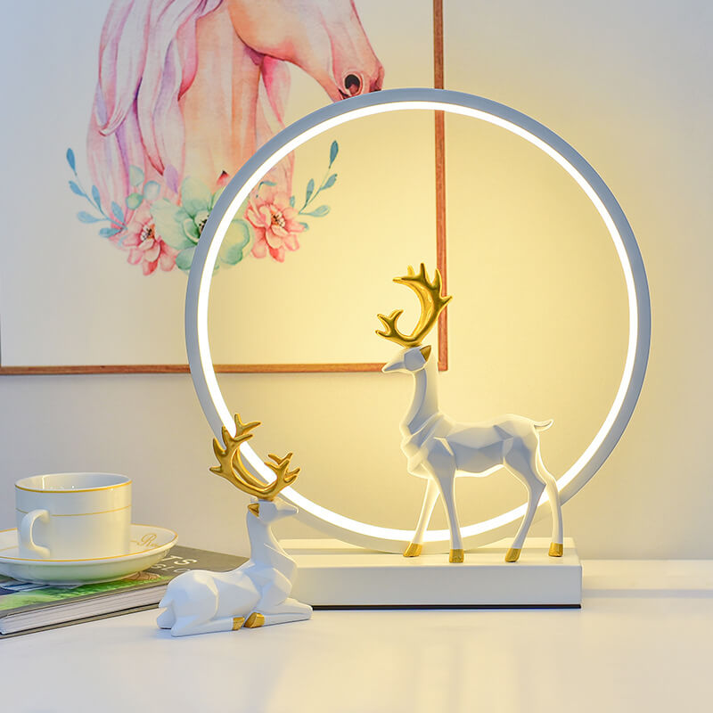 Contemporary Nordic Iron Acrylic Circle Deer USB Plug-in LED Night Light Table Lamp For Bedroom