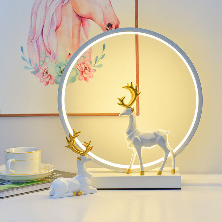 Contemporary Nordic Iron Acrylic Circle Deer USB Plug-in LED Night Light Table Lamp For Bedroom