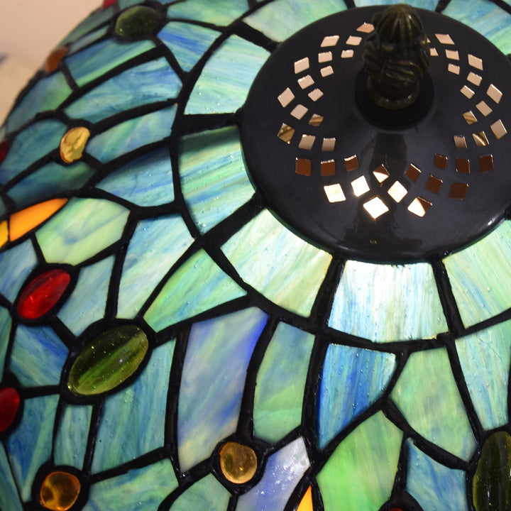 Traditional Tiffany Dragonfly Stained Glass 1-Light Table Lamp For Study