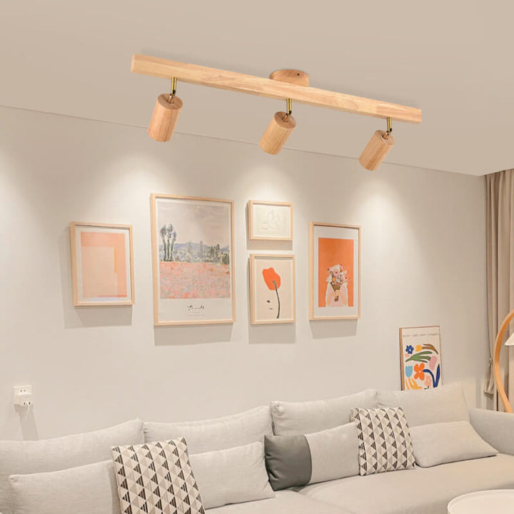 Modern Minimalist Solid Wood Metal Track Lighting LED Semi-Flush Mount Ceiling Light for Living Room