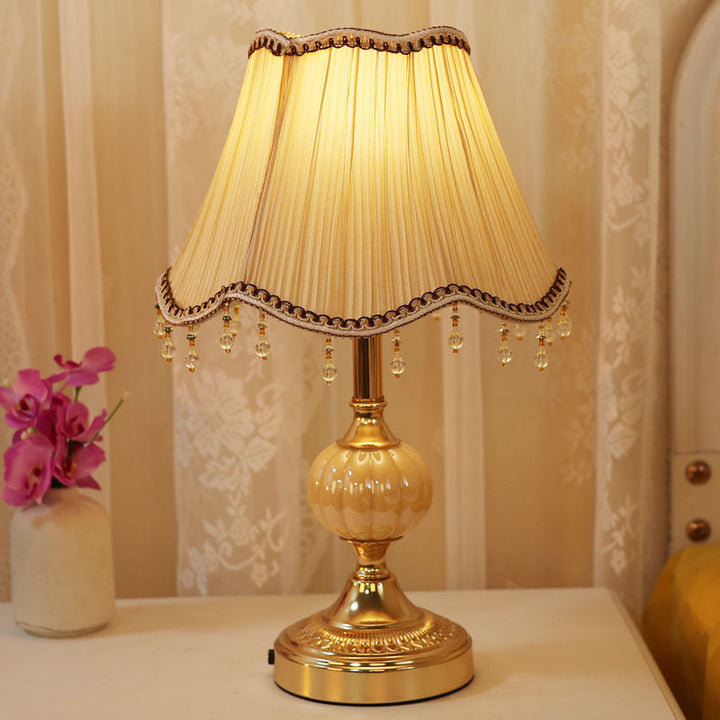 European Vintage Floral Table Lamp in Fabric, Glass &amp; Hardware — Bedroom Lighting | Havora