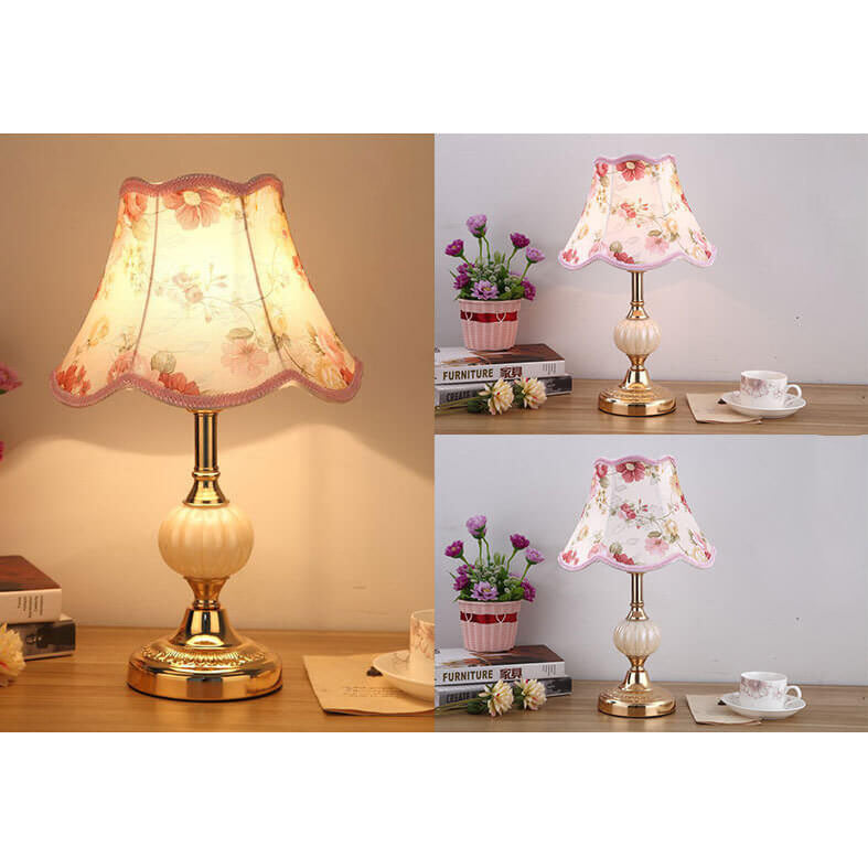 Nordic Vintage Floral Table Lamp in Glass, Iron &amp; Fabric — Bedroom Lighting | Havora