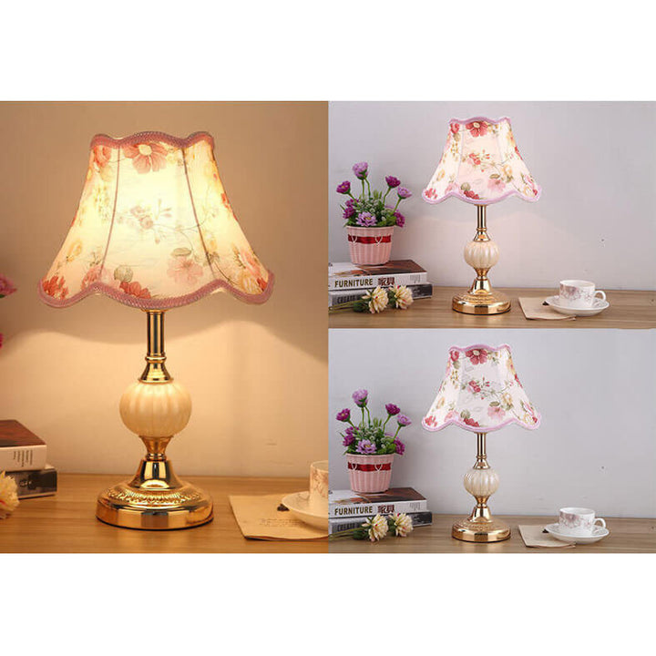 Nordic Vintage Floral Table Lamp in Glass, Iron &amp; Fabric — Bedroom Lighting | Havora