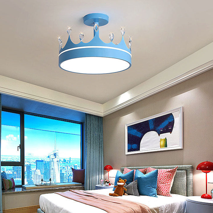 Contemporary Creative Cartoon Crown LED Kids Semi-Flush Mount Ceiling Light For Bedroom