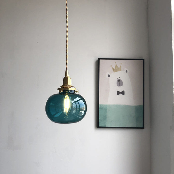 Traditional Japanese Oval Brass Glass 1-Light Pendant Light For Bedroom