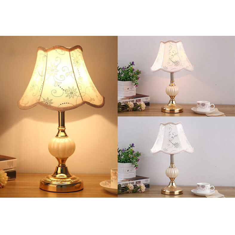 Nordic Vintage Floral Table Lamp in Glass, Iron &amp; Fabric — Bedroom Lighting | Havora