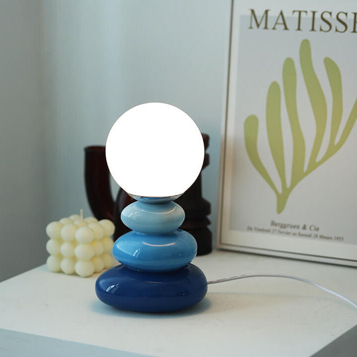 Modern Minimalist Pebble Ceramic &amp; Glass Table Lamp for Bedside | Havora Designer Lighting