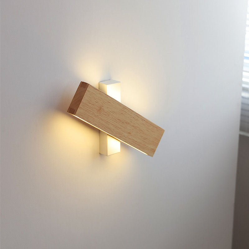 Contemporary Nordic Log Rectangular Flat Rotatable Solid Wood Acrylic LED Wall Sconce Lamp
