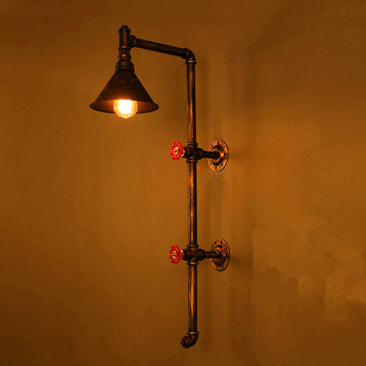 Retro Industrial Iron Water Pipe Faucet Design 1-Light Wall Sconce Lamp