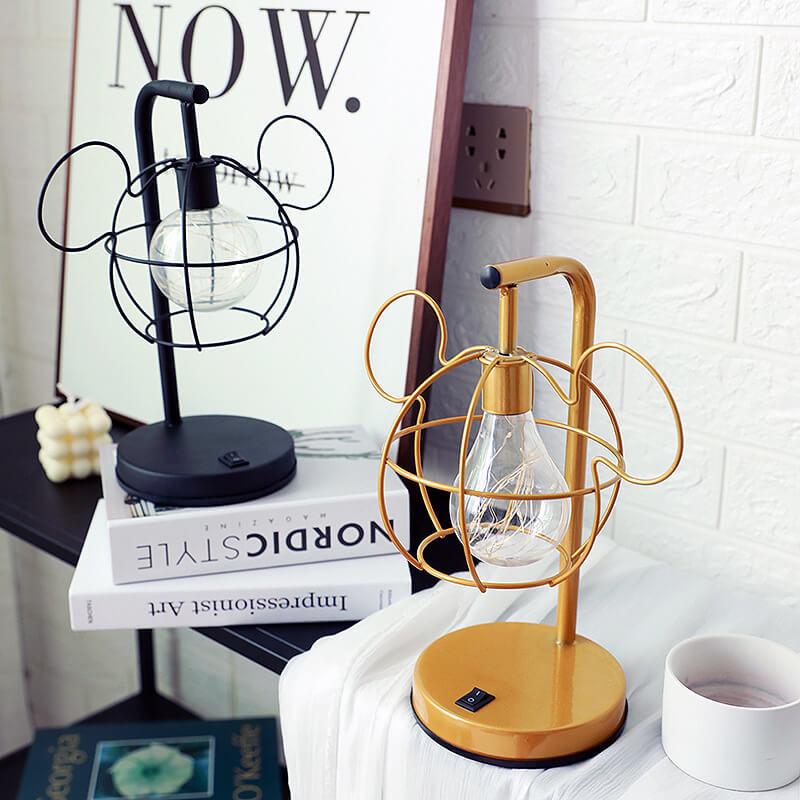 Creative Mouse Metal Cage LED Decorative Battery Table Lamp