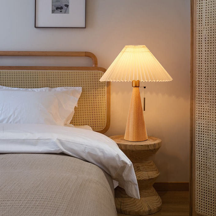 Wood &amp; Fabric Table Lamp, Japanese Vintage Design for Bedroom | Havora Lighting