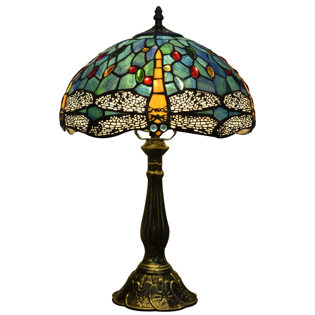 Traditional Tiffany Dragonfly Stained Glass 1-Light Table Lamp For Study
