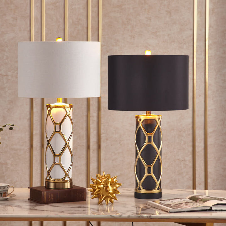 Modern Luxury Ceramic Fabric Round 1-Light Table Lamp for Bedroom