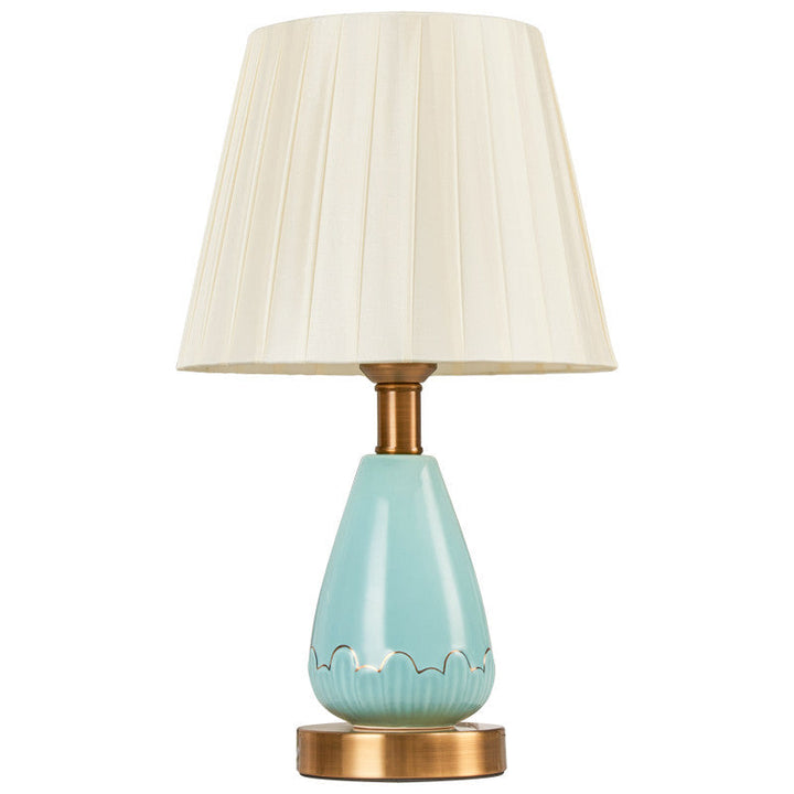Traditional Chinese Cone Fabric Hardware Ceramic Base 1-Light Table Lamp For Living Room &amp; Bedroom