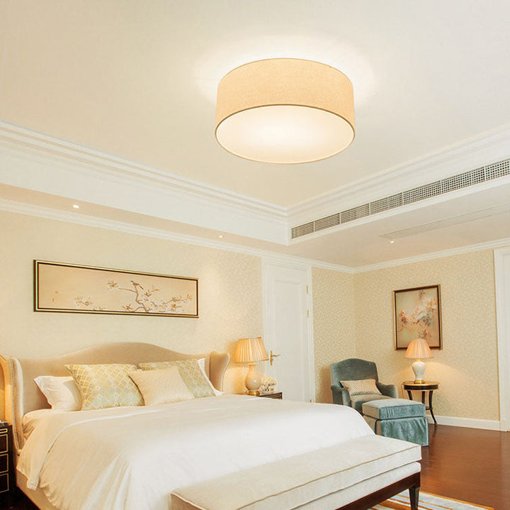 Modern Minimalist Round Drum Iron Fabric 3/5 Light Flush Mount Ceiling Light For Living Room