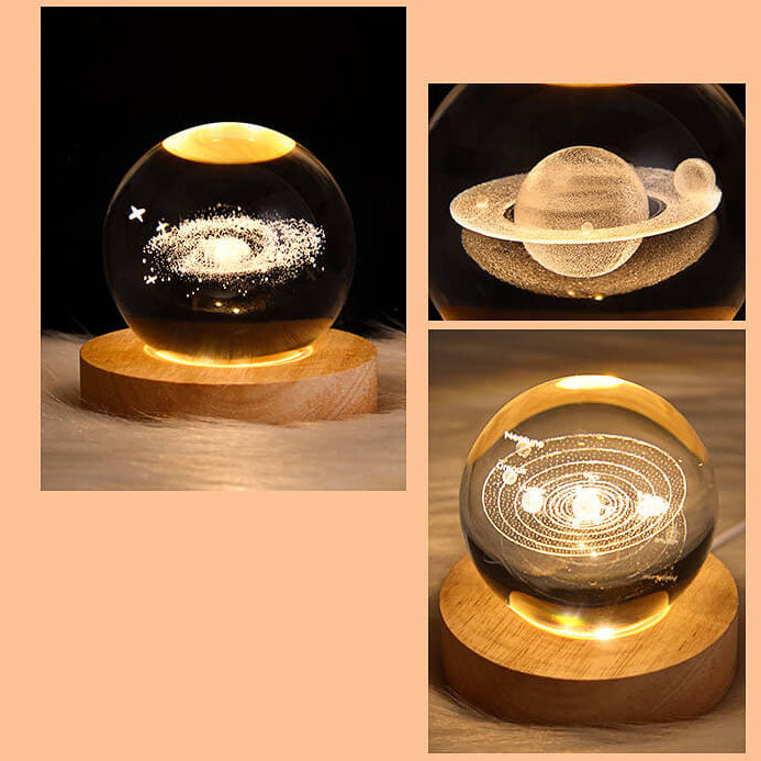 Creative Star System Crystal &amp; Wood Night Light for Kids Bedroom | Havora Designer Lighting