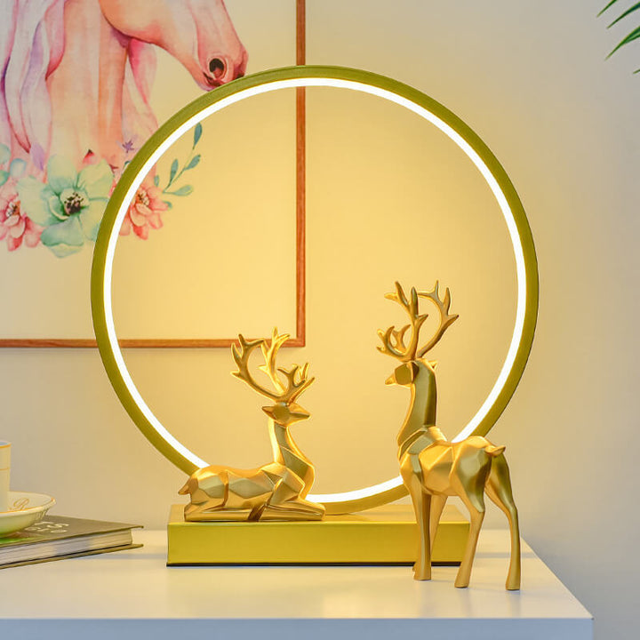 Contemporary Nordic Iron Acrylic Circle Deer USB Plug-in LED Night Light Table Lamp For Bedroom