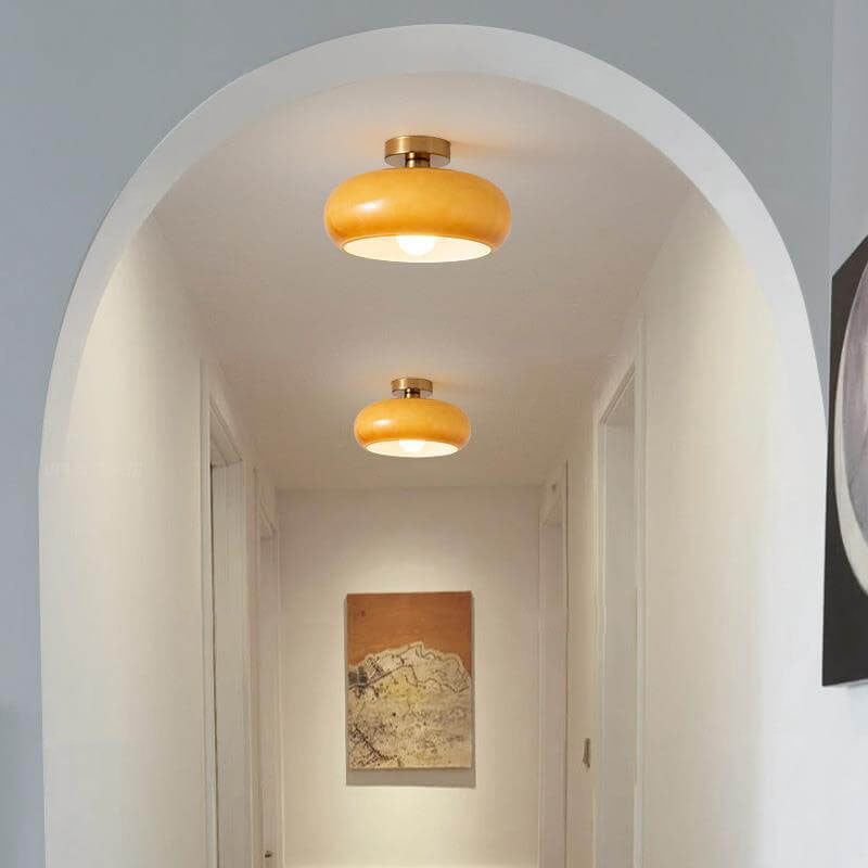 Modern Retro Round Solid Color Glass Electroplated Copper  1-Light Pendant Light Flush Mount Light