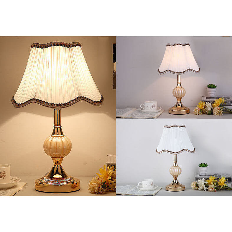 Nordic Vintage Floral Table Lamp in Glass, Iron &amp; Fabric — Bedroom Lighting | Havora