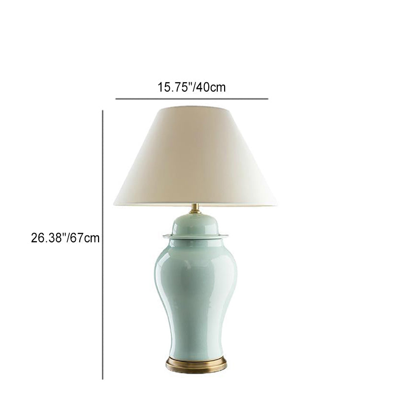 Traditional Rustic Vase Ceramic &amp; Fabric Table Lamp for Study | Havora Designer Lighting