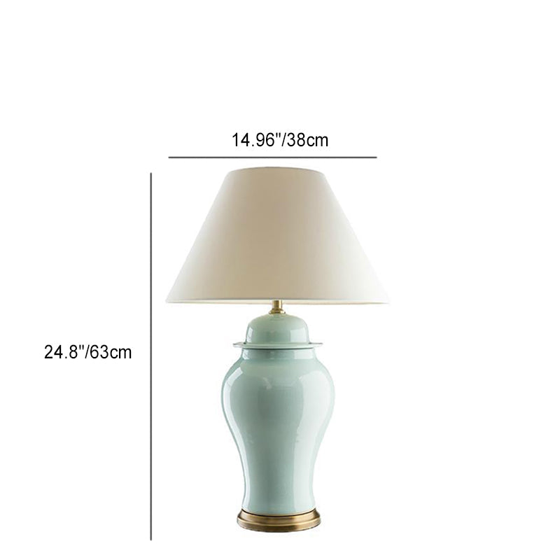 Traditional Rustic Vase Ceramic &amp; Fabric Table Lamp for Study | Havora Designer Lighting