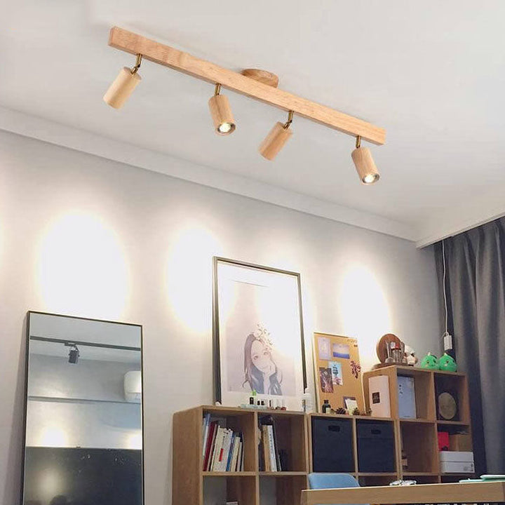 Modern Minimalist Solid Wood Metal Track Lighting LED Semi-Flush Mount Ceiling Light for Living Room