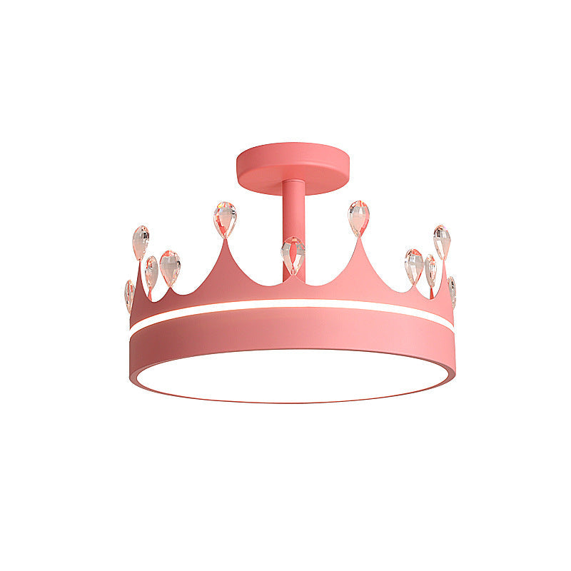 Contemporary Creative Cartoon Crown LED Kids Semi-Flush Mount Ceiling Light For Bedroom