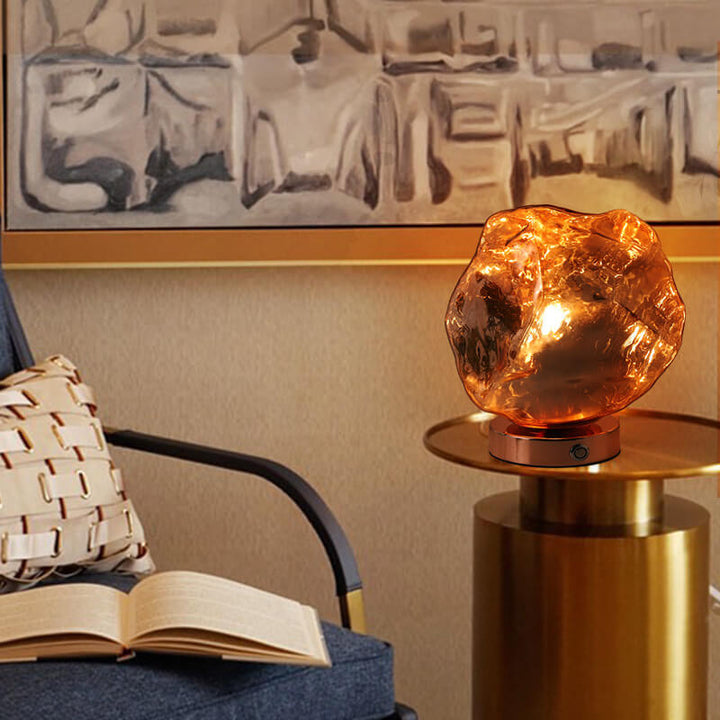 Contemporary Creative Lava Stone Glass Iron 1-Light Table Lamp For Bedroom