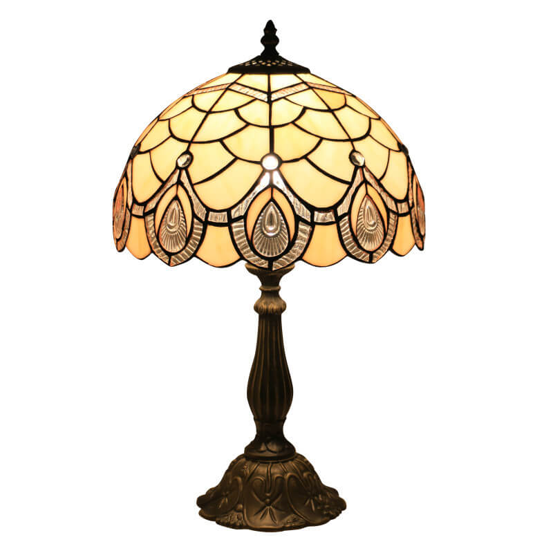 Tiffany Retro Lotus Resin Base Stained Glass 1-Light Table Lamp