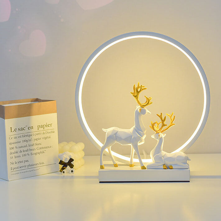 Contemporary Nordic Iron Acrylic Circle Deer USB Plug-in LED Night Light Table Lamp For Bedroom