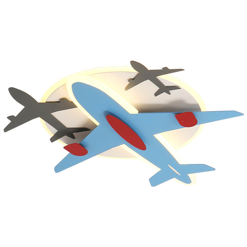 Contemporary Creative Aircraft Shape Iron Acrylic Aluminum LED Cartoon Kids Flush Mount Ceiling Light