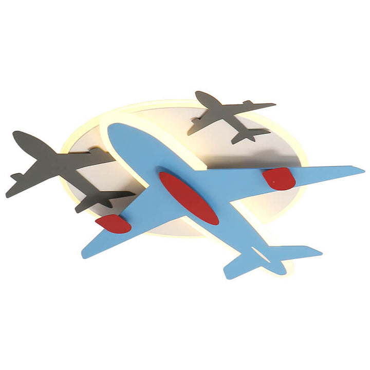 Contemporary Creative Aircraft Shape Iron Acrylic Aluminum LED Cartoon Kids Flush Mount Ceiling Light
