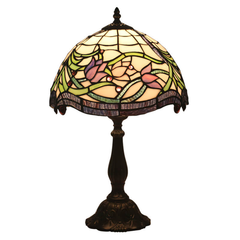 Vintage Tiffany Tulip Stained Glass Resin Dome 1-Light Table Lamp
