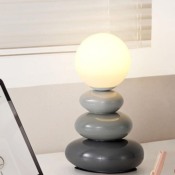 Modern Minimalist Pebble Ceramic &amp; Glass Table Lamp for Bedside | Havora Designer Lighting