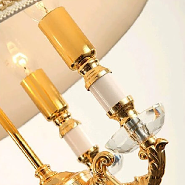 European Luxury Fabric Candle Holder with Crystal Base 4-Light Table Lamp