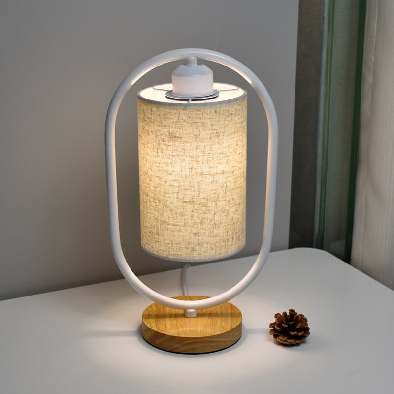 Nordic Linen White Ring 1-Light Dimmable Table Lamp