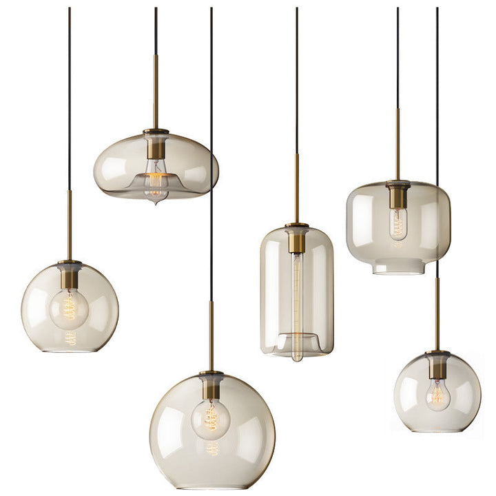 Contemporary Nordic Iron Glass Round Geometric Jar 1-Light Pendant Light For Living Room &amp; Bedroom