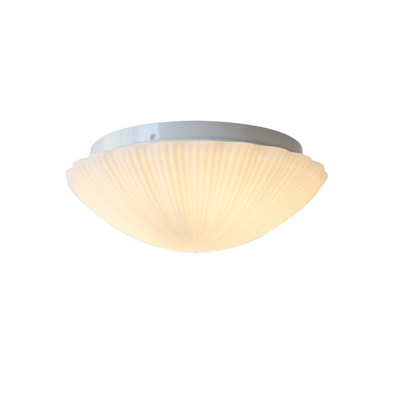 Modern Minimalist Cream Shell Glass LED Flush Mount Ceiling Light For Living Room &amp; Bedroom