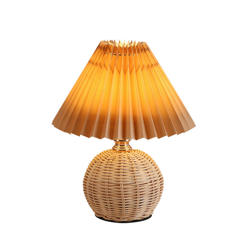 Contemporary Nordic Table Lamp in Rattan &amp; Fabric — Bedroom Lighting | Havora