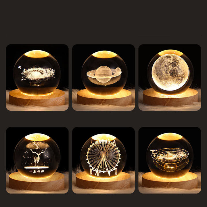 Creative Star System Crystal &amp; Wood Night Light for Kids Bedroom | Havora Designer Lighting