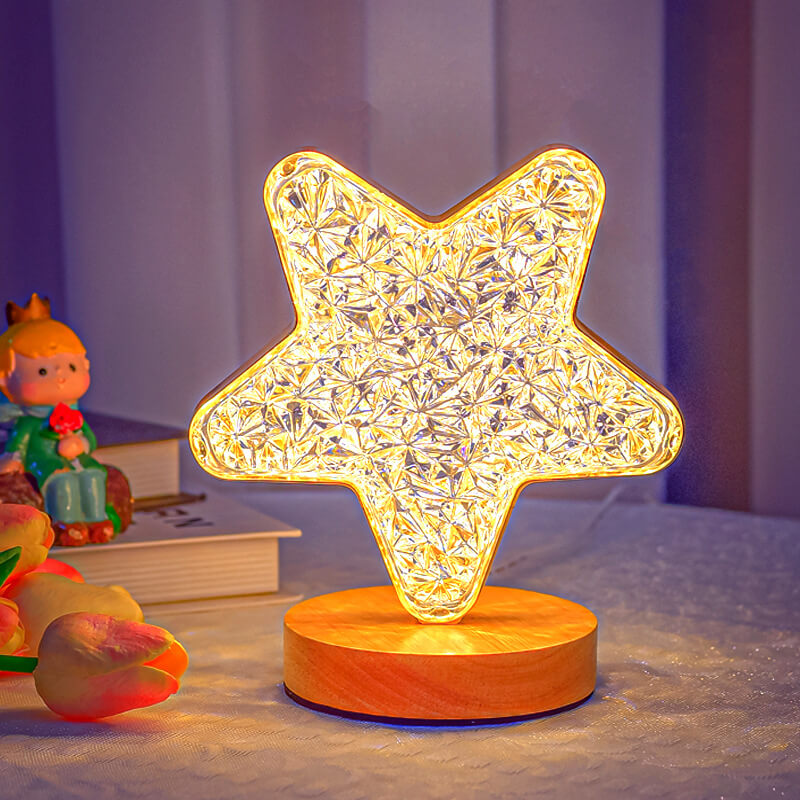 Contemporary Creative Moon &amp; Star PS Wood LED USB Table Lamp For Bedroom