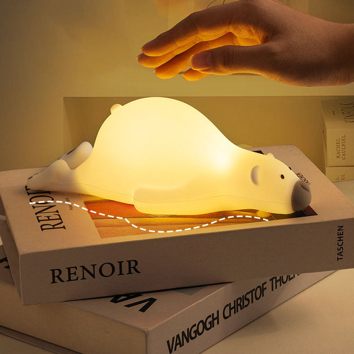 Contemporary Creative Kids Cartoon Lazy Bear Silicone LED Night Light Table Lamp For Bedroom