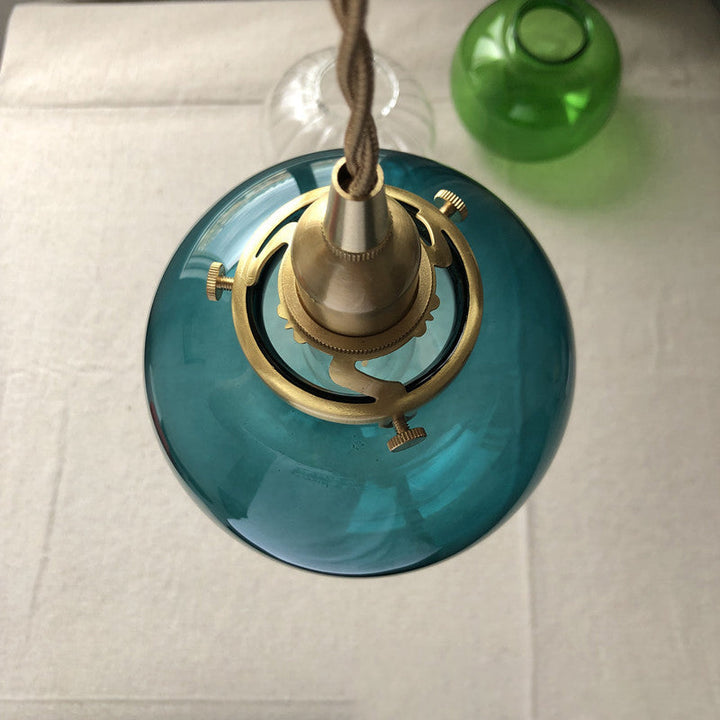 Traditional Japanese Oval Brass Glass 1-Light Pendant Light For Bedroom