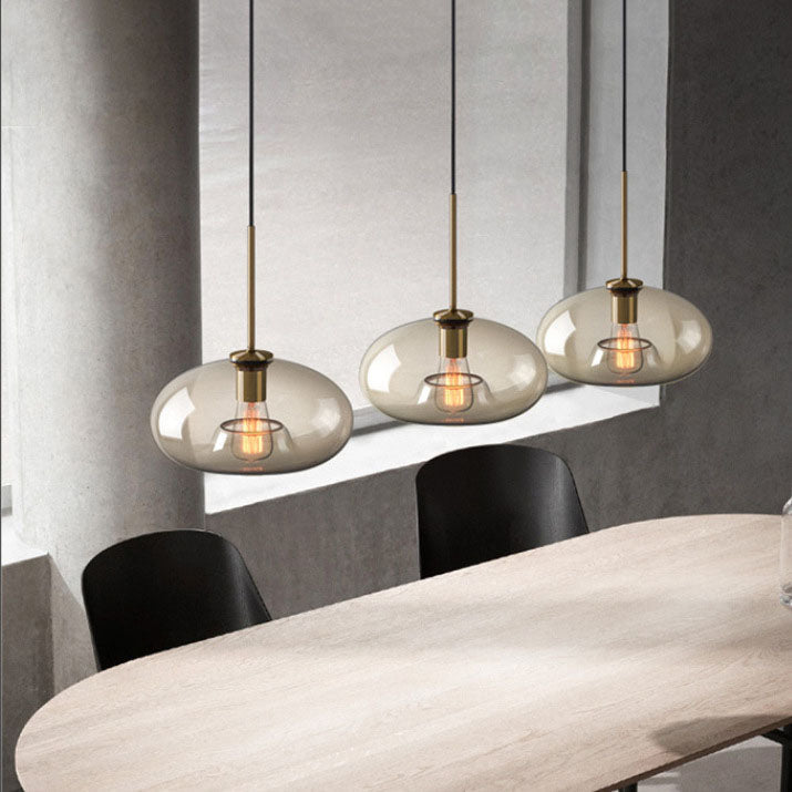 Contemporary Nordic Iron Glass Round Geometric Jar 1-Light Pendant Light For Living Room &amp; Bedroom