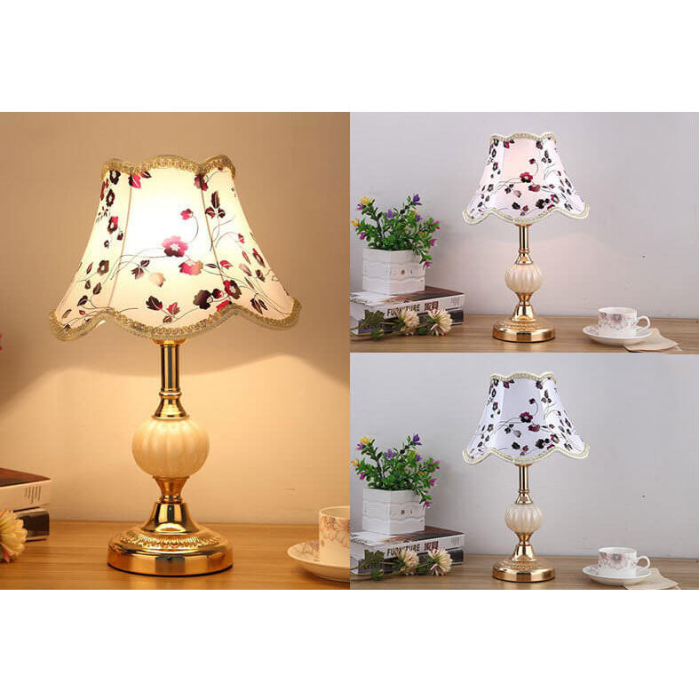 Nordic Vintage Floral Table Lamp in Glass, Iron &amp; Fabric — Bedroom Lighting | Havora