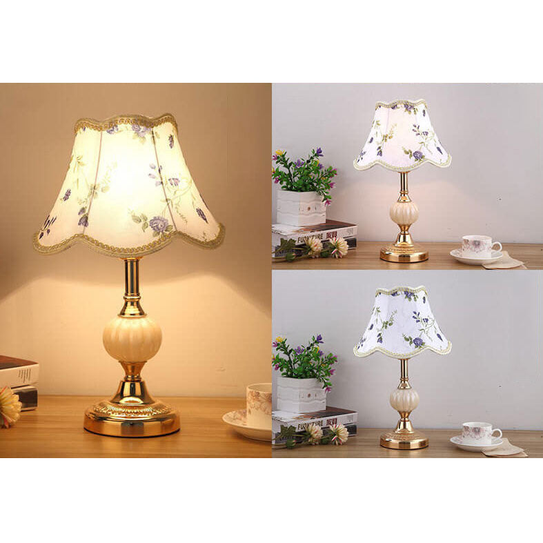 Nordic Vintage Floral Table Lamp in Glass, Iron &amp; Fabric — Bedroom Lighting | Havora
