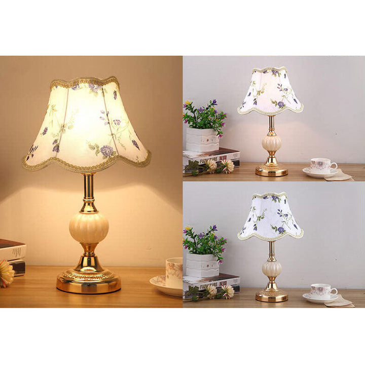 Nordic Vintage Floral Table Lamp in Glass, Iron &amp; Fabric — Bedroom Lighting | Havora