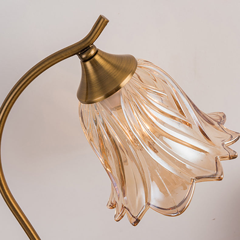 Modern Art Deco Round Flower Shaped Metal Glass 1-Light Table Lamp For Bedroom