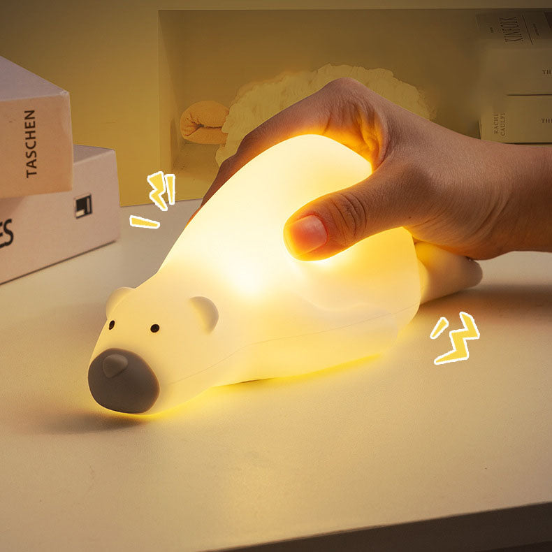 Contemporary Creative Kids Cartoon Lazy Bear Silicone LED Night Light Table Lamp For Bedroom