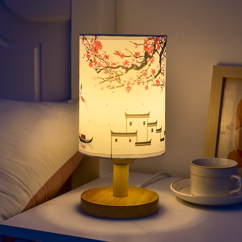 Fabric &amp; Wood Table Lamp, Modern Minimalist Landscape Design for Bedside | Havora Lighting